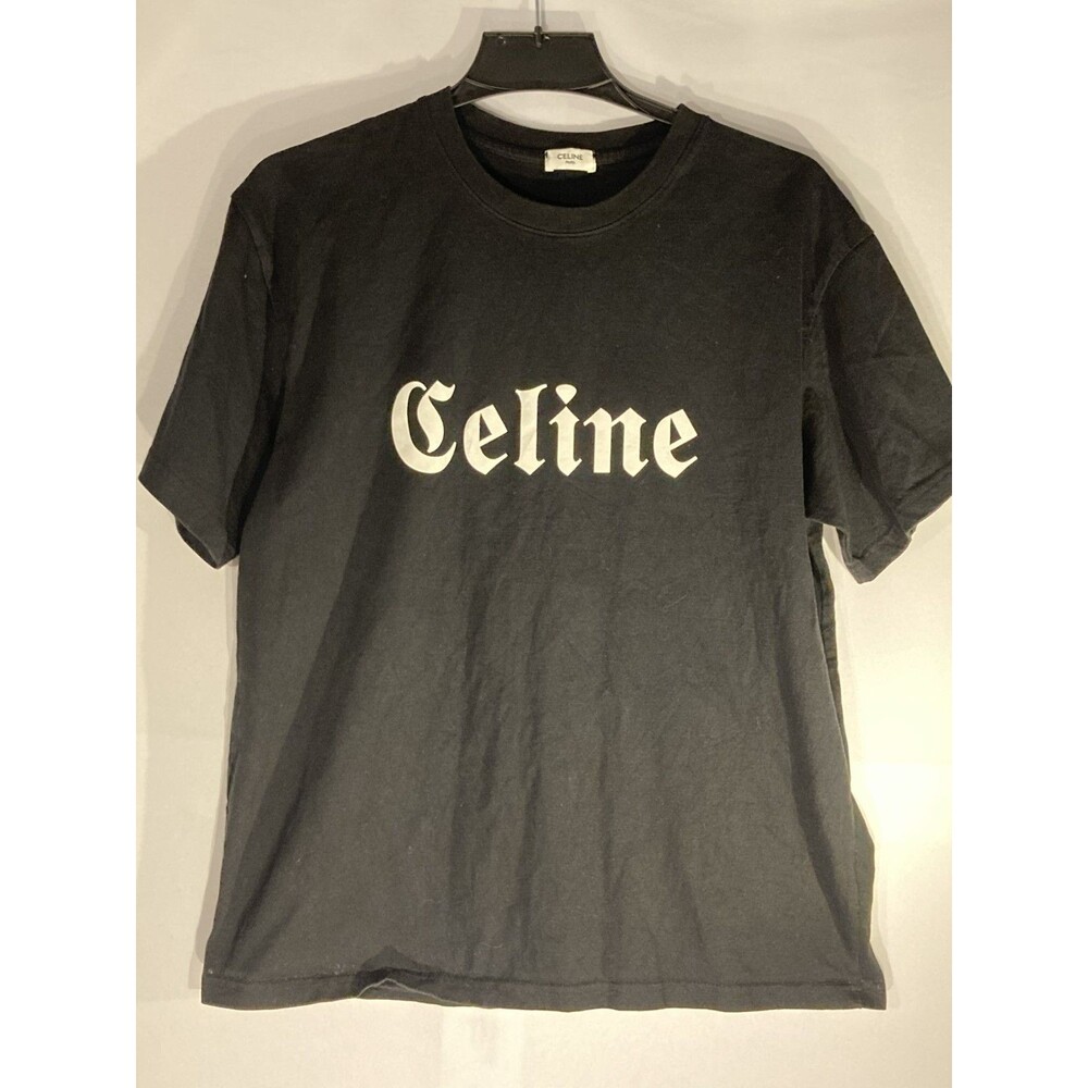 Celine Paris Gothic Logo Loose T Shirt Mens Size M Black Flaw Bleach Spot